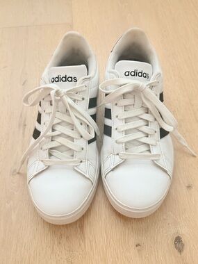 adidas White Sneakers with Black Three Stripes